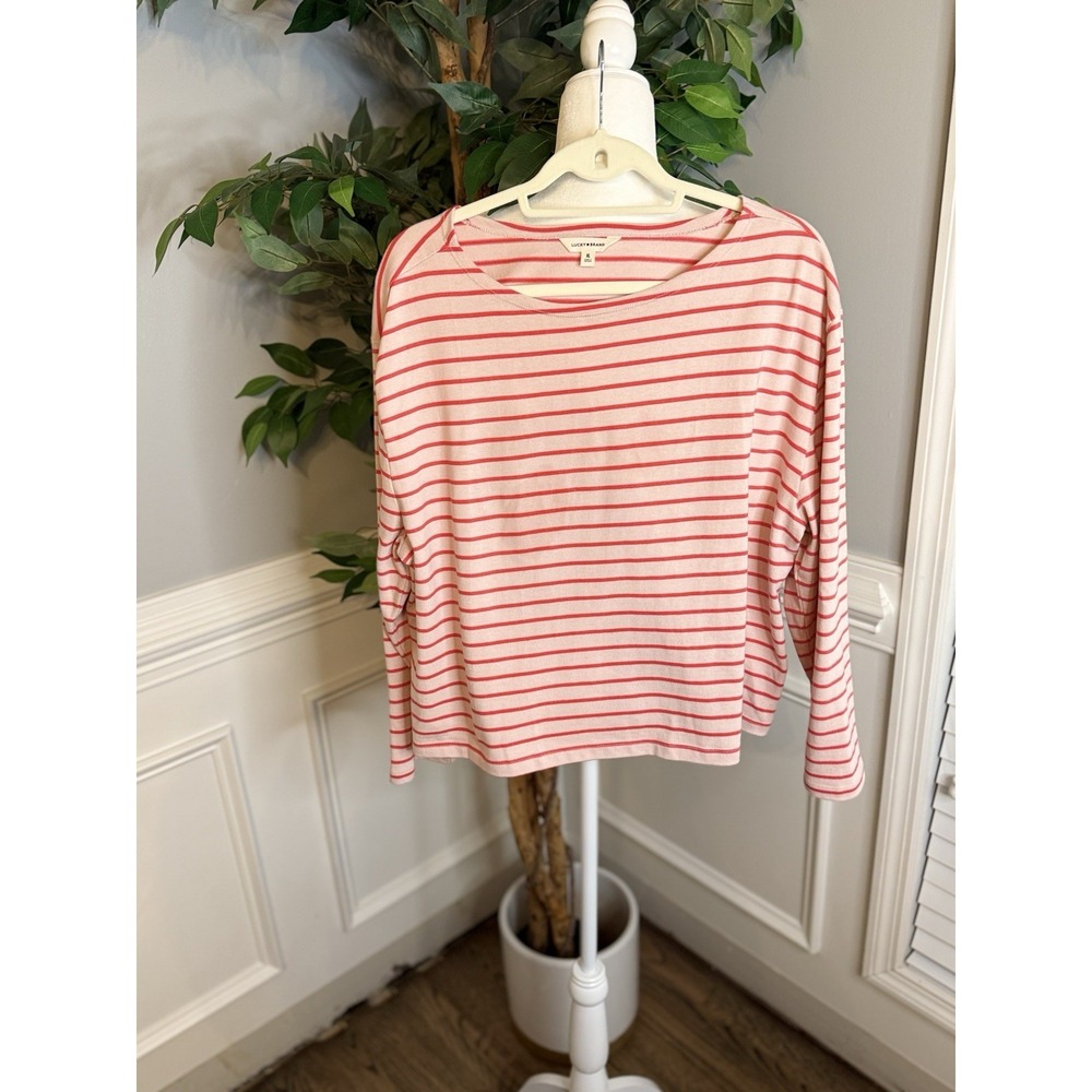 Y2K Lucky Brand 100 % Cotton Pink  Long Sleeve With Red Stripes / Size: XL